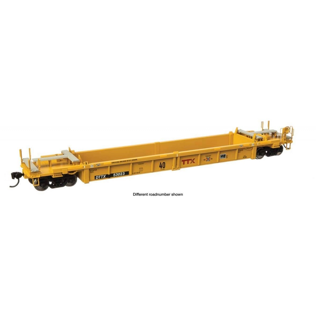 Thrall Rebuilt 40′ Well Car - Ready to Run -- TTX DTTX 53325 red TTX & Next Load Any Road logos, yellow conspicuity stri