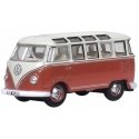 1951 Volkswagen T1 Samba Passenger Van - Assembled -- Sealing Wax Red, Beige Gray, N, Oxford Diecast NVWS001