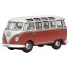 1951 Volkswagen T1 Samba Passenger Van - Assembled -- Sealing Wax Red, Beige Gray, N, Oxford Diecast NVWS001