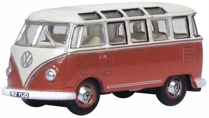 1951 Volkswagen T1 Samba Passenger Van - Assembled -- Sealing Wax Red, Beige Gray, N, Oxford Diecast NVWS001