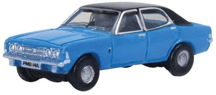 1970 Ford Cortina Mark III - Assembled -- Electric Monza Blue, Black, N, Oxford Diecast NCOR3005