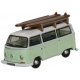 1960s Volkswagen Passenger Van w/Surfboard Roof Rack - Assembled -- Birch Green, White, N, Oxford Diecast NVW007