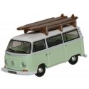 1960s Volkswagen Passenger Van w/Surfboard Roof Rack - Assembled -- Birch Green, White, N, Oxford Diecast NVW007