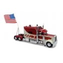 Peterbilt 379 Sleeper-Cab Semi Tractor Only - Assembled -- Red, Silver, American Flag Holder, 1/43, Iconic Replicas 430517