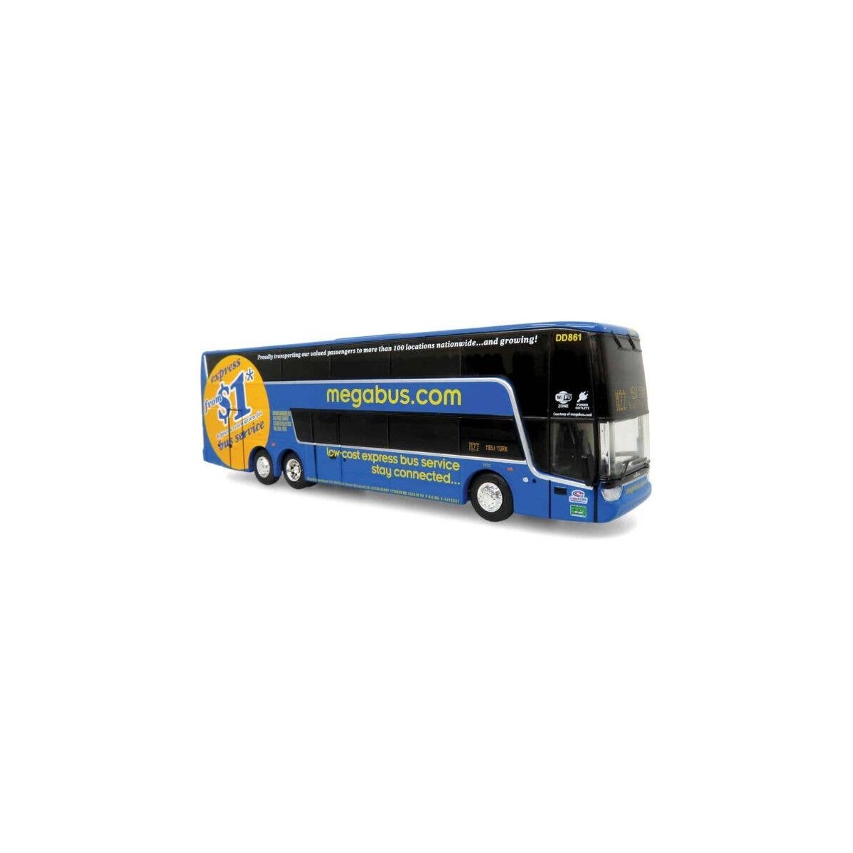 VanHool TDX Double-Deck Motorcoach Bus - Assembled -- Megabus (blue, yellow), HO, Iconic Replicas 870468