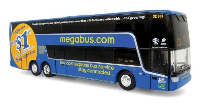 VanHool TDX Double-Deck Motorcoach Bus - Assembled -- Megabus (blue, yellow), HO, Iconic Replicas 870468