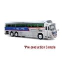 1971 Eagle Model 05 Bus - Assembled -- KG Lines Greyhound/Trailways (white, blue, red), HO, Iconic Replicas 870546