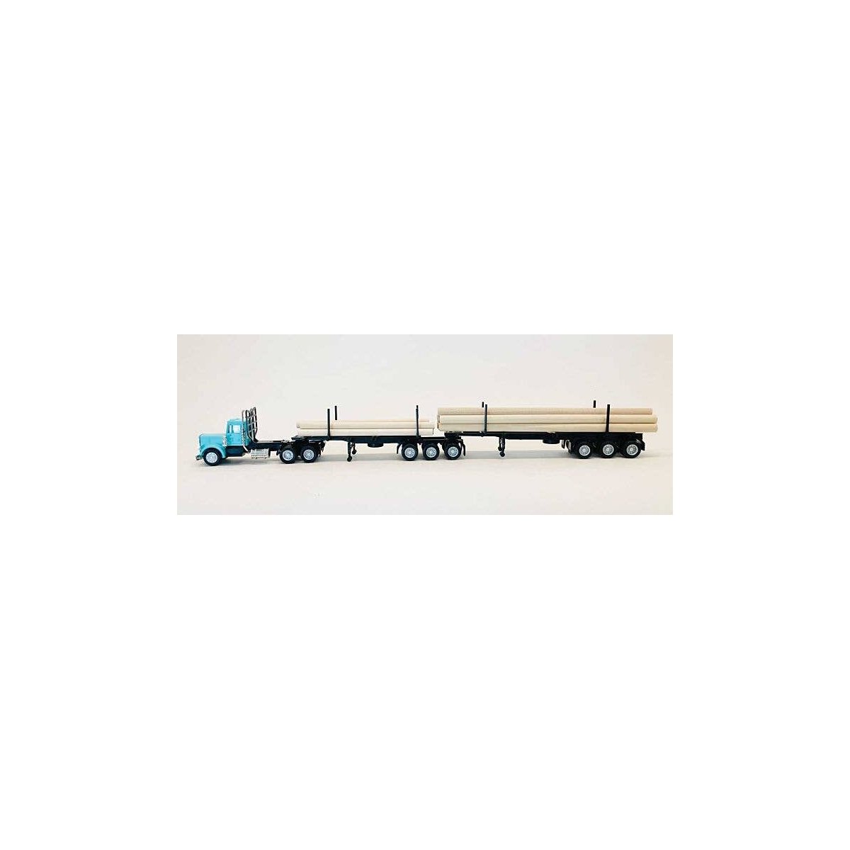 Peterbilt Super-B Tractor w/Log Trailer & Load - Assembled -- Light Blue, Black, HO, Herpa Models 6613