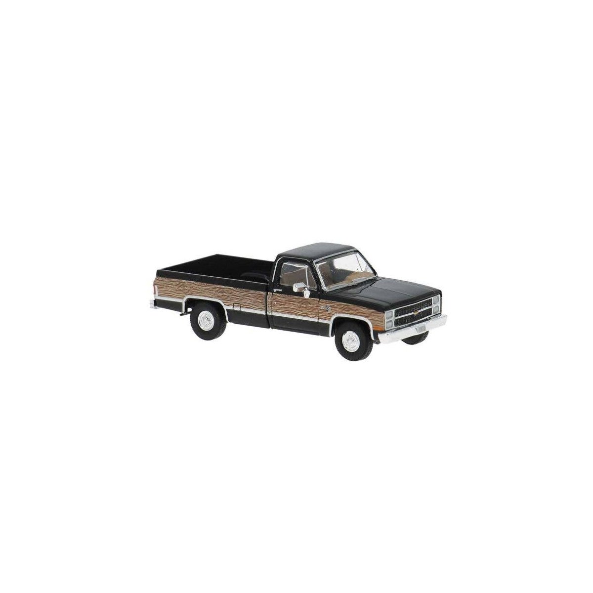 1981 GMC Sierra Grande Pickup Truck - Assembled -- Woody (black, wood brown pattern), HO, Brekina Automodelle 19658