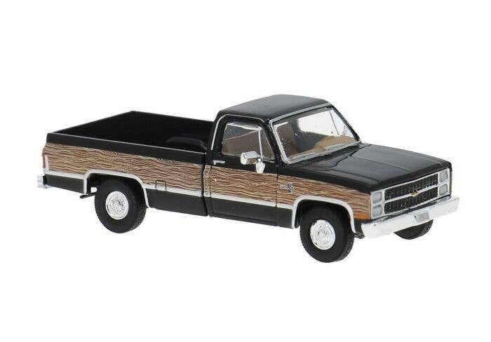 1981 GMC Sierra Grande Pickup Truck - Assembled -- Woody (black, wood brown pattern), HO, Brekina Automodelle 19658