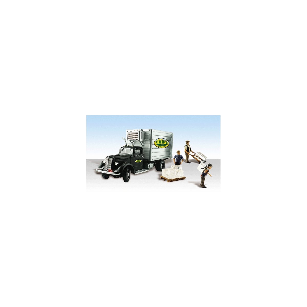 Chip′s Ice Truck - Assembled - AutoScenes(R) -- Reefer Van, Figures & Accessories, HO, Woodland Scenics 5557