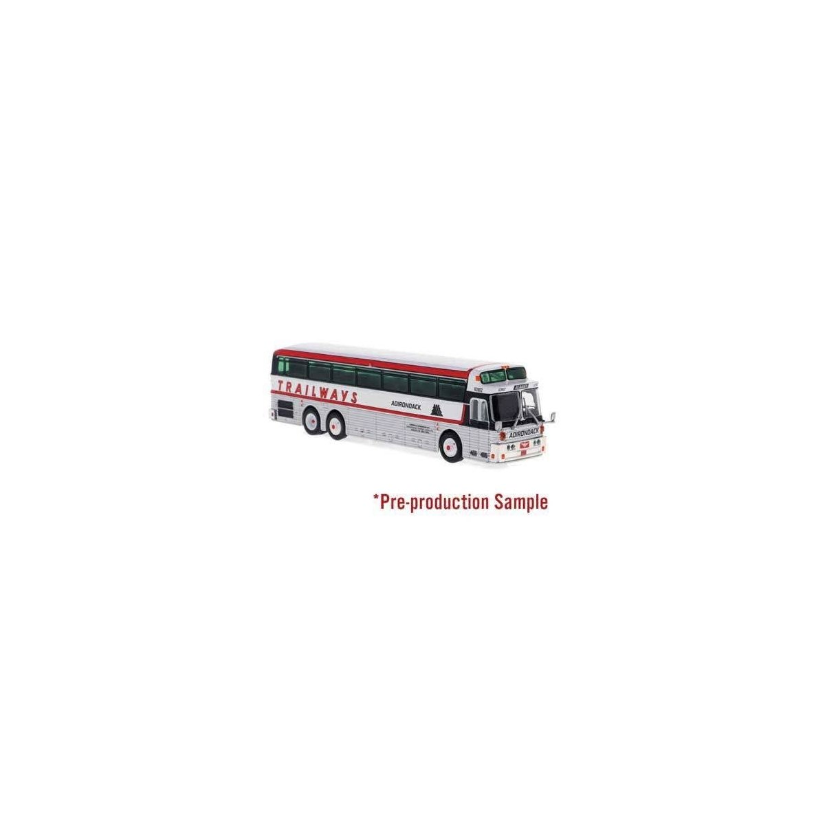 1971 Eagle Model 05 Bus - Assembled -- Adirondack Trailways (silver, white, red), HO, Iconic Replicas 870547