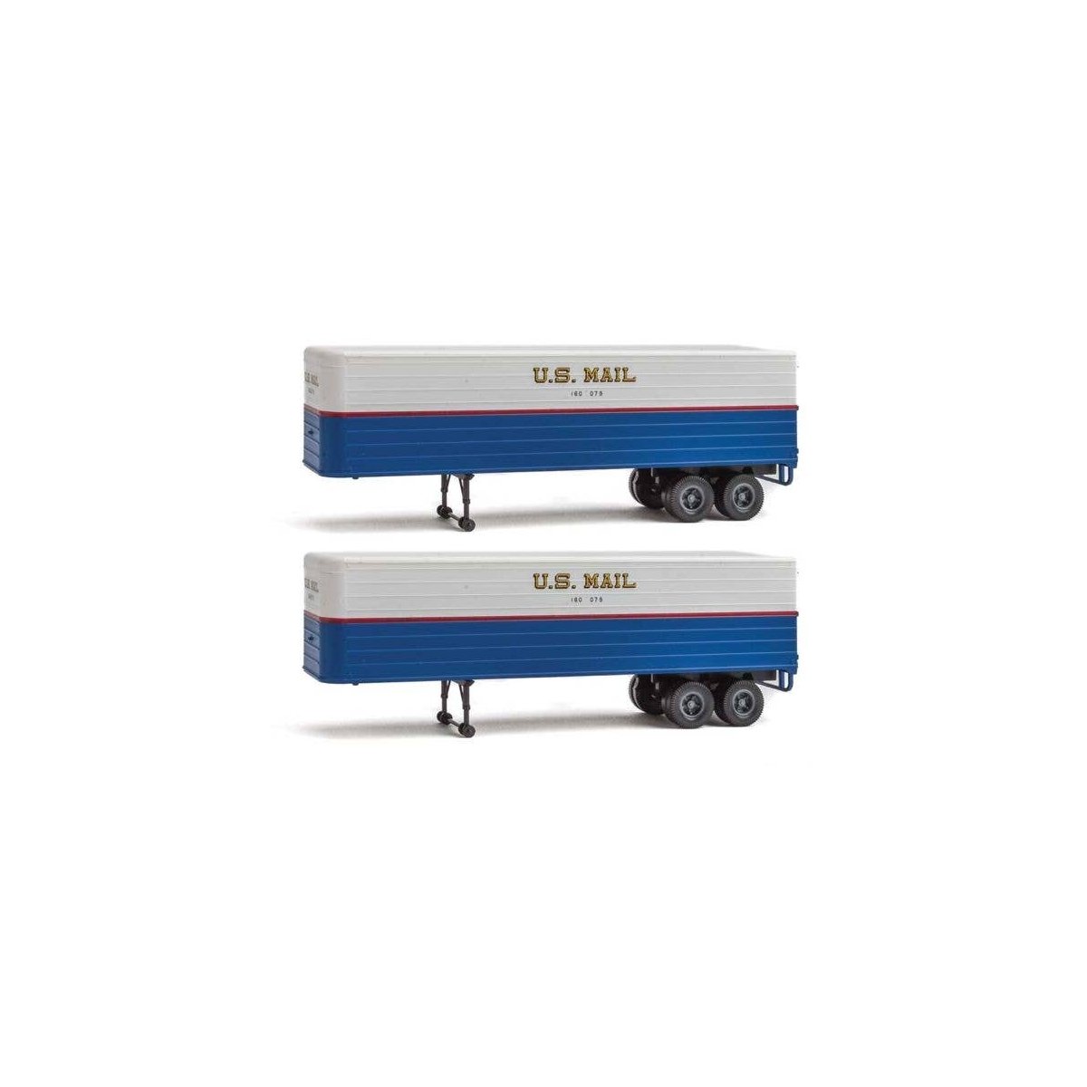 35′ Fluted-Side Trailer 2-Pack - Assembled -- US Mail (blue, white, red stripe, gold shadow , HO, Walthers SceneMaster 2426