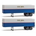 35′ Fluted-Side Trailer 2-Pack - Assembled -- US Mail (blue, white, red stripe, gold shadow , HO, Walthers SceneMaster 2426