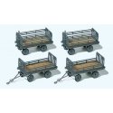 Baggage Trailer for Electric Baggage Cart - Kit -- German Federal Railroad DB (Era III, gray) pkg(4), HO, Preiser Kg 17129