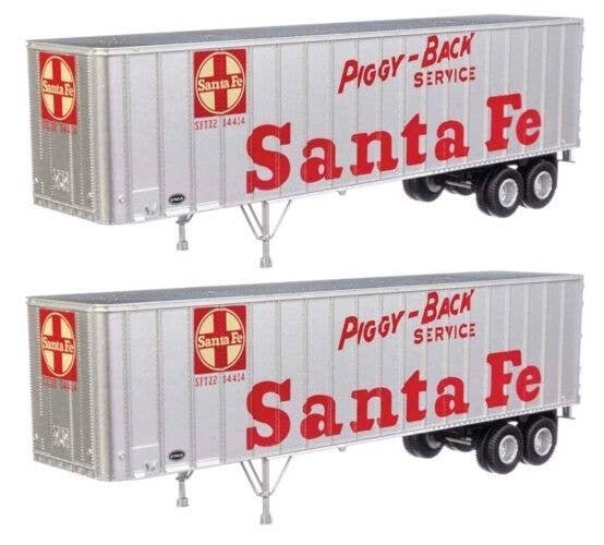 Flexi-Van 40′ Trailer 2-Pack - Assembled -- Santa Fe (Piggy Back Service end doors), HO, Walthers SceneMaster 2612