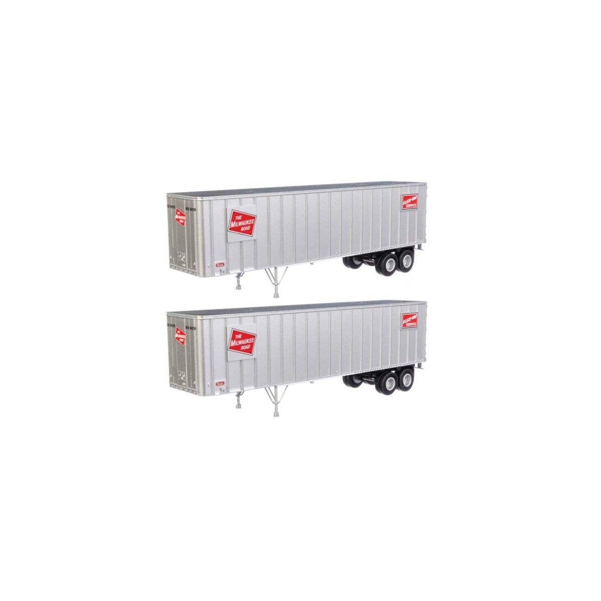Flexi-Van 40′ Trailer 2-Pack - Assembled -- Milwaukee Road 1 (Logo, Flexi-Van Placards End D, HO, Walthers SceneMaster 2603