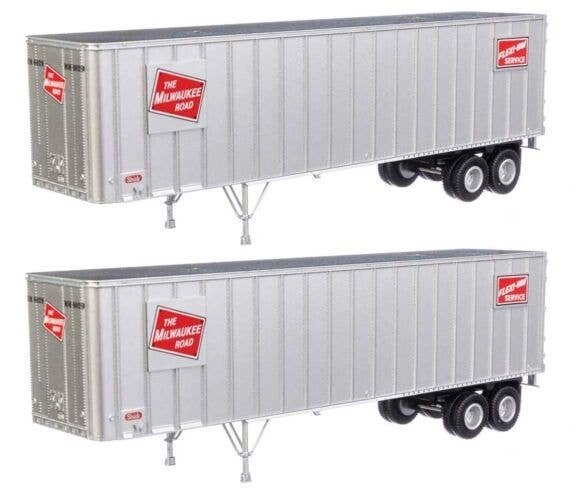 Flexi-Van 40′ Trailer 2-Pack - Assembled -- Milwaukee Road 1 (Logo, Flexi-Van Placards End D, HO, Walthers SceneMaster 2603