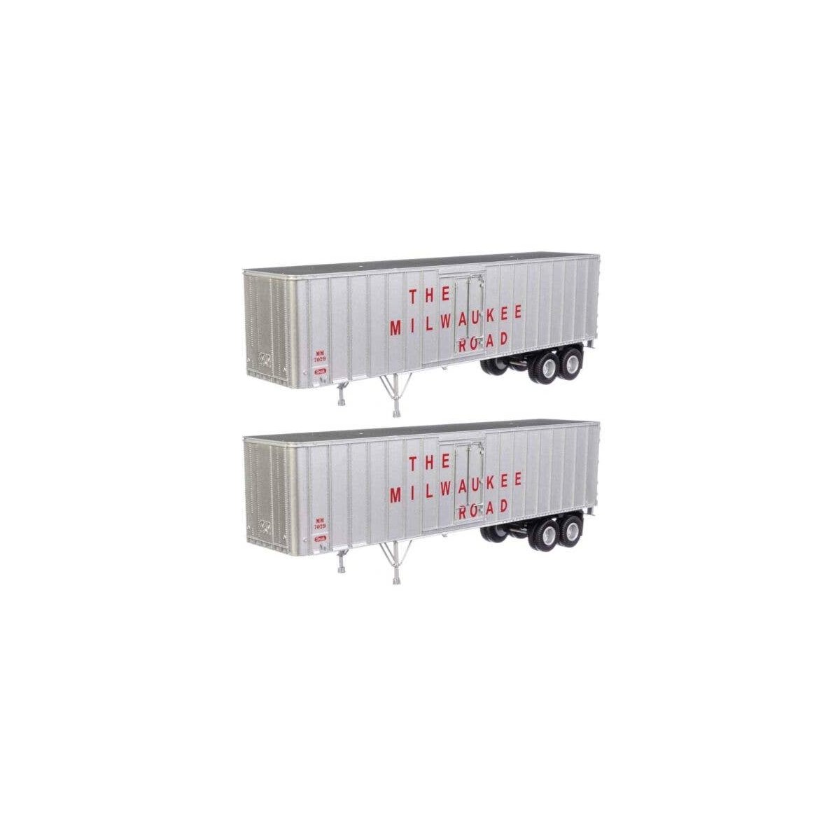 Flexi-Van 40′ Trailer 2-Pack - Assembled -- Milwaukee Road 2 (Large Name, Side Doors), HO, Walthers SceneMaster 2604