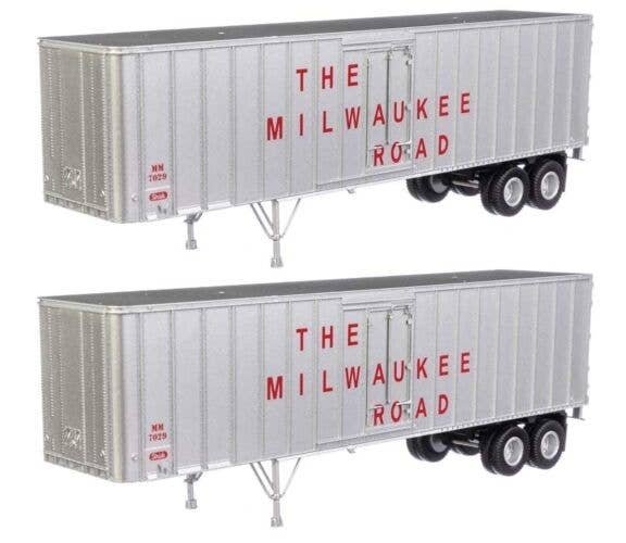 Flexi-Van 40′ Trailer 2-Pack - Assembled -- Milwaukee Road 2 (Large Name, Side Doors), HO, Walthers SceneMaster 2604