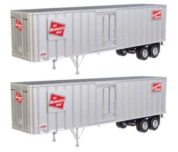 Flexi-Van 40′ Trailer 2-Pack - Assembled -- Milwaukee Road 3 (Logo, Flexi-Van Placard Side D, HO, Walthers SceneMaster 2605