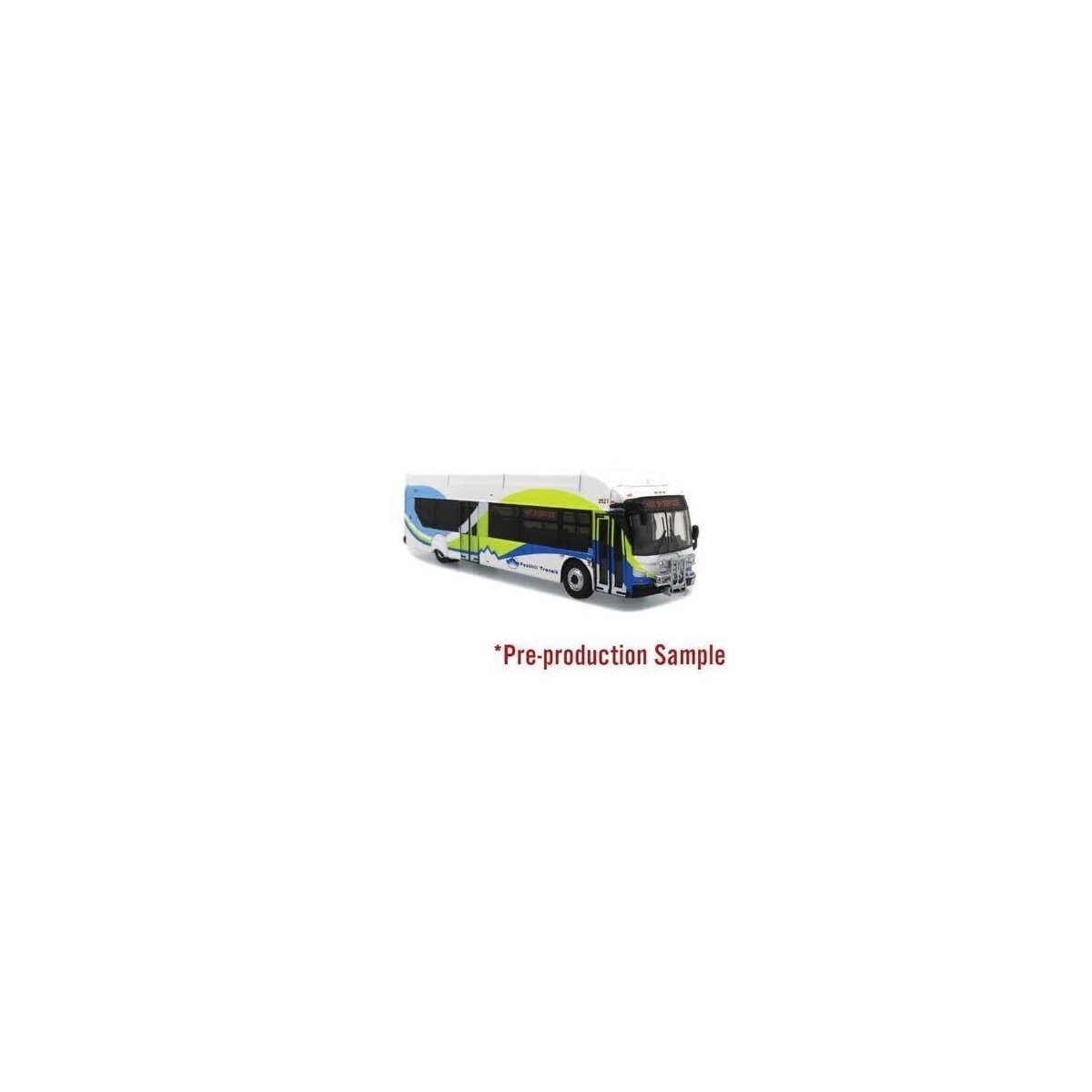 New Flyer Xcelsior XN40 Bus - Assembled -- Foothill Transit (white, blue, yellow), HO, Iconic Replicas 870310