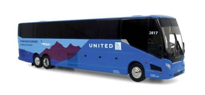 2022 Prevost H3-45 Coach - Assembled -- United Airlines (blue, black), HO, Iconic Replicas 870382