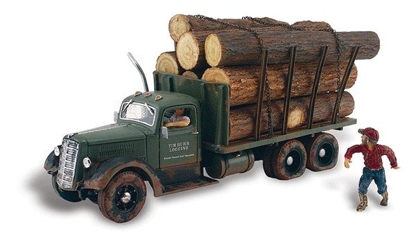 Tim Burr Logging - Assembled - AutoScenes(R) -- Truck, Lumber Load & Figures, N, Woodland Scenics 5343