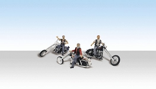 AutoScenes(R) -- Bad Boy Bikers pkg(3), HO, Woodland Scenics 5554