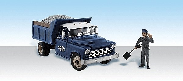 Rocky′s Road Repair - Assembled - AutoScenes(R) -- Dump Truck & Figure, HO, Woodland Scenics 5550