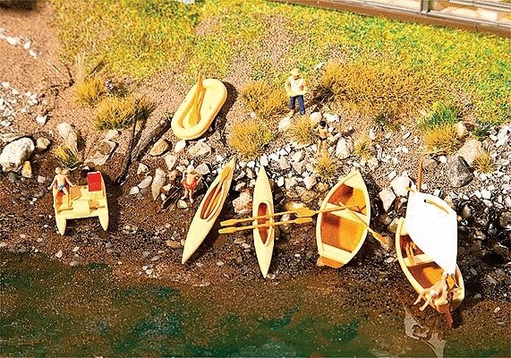Boats - Kit (Plastic) -- 1 Each Rowboat, Sailboat & 2 Each: Rubber Dinghies, Pedal Boats & Canoes, HO, Faller Gmbh 130513