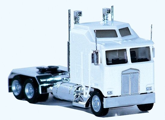 K100 Semi Tractor w/1-Bar Grille & Extra-Long Chassis - Assembled -- White, Chrome Chassis, HO, Herpa Models 35259