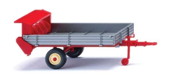 1949-1960 Fortuna Manure Spreader Trailer - Assembled -- Silver, Red, HO, Wiking 88704