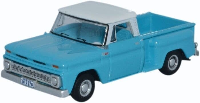 1965 Chevrolet Stepside Pickup - Assembled -- Light Blue, White, HO, Oxford Diecast 87CP65001