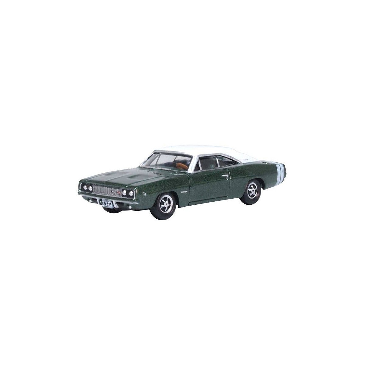 1968 Dodge Charger - Assembled -- Racing Green, White, HO, Oxford Diecast 87DC68005