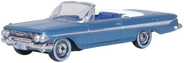 1961 Chevy Impala - Assembled -- Jewel Blue, White, HO, Oxford Diecast 87CI61006