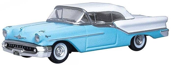 1957 Oldsmobile 88 Convertible - Assembled -- Top Up (Banff Blue, Alcan White), HO, Oxford Diecast 87OC57002