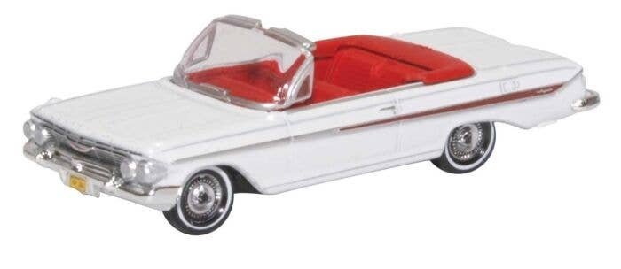 1961 Chevy Impala Convertible - Assembled -- White, Roman Red, HO, Oxford Diecast 87CI61003