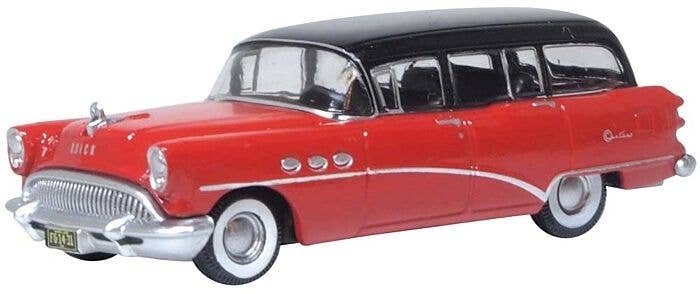 1954 Buick Century Estate Station Wagon - Assembled -- Matador Red, Carlsbad Black, HO, Oxford Diecast 87BCE54004