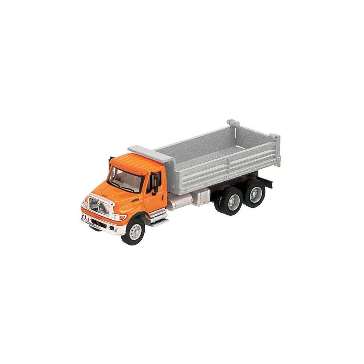 International(R) 7600 3-Axle Heavy-Duty Dump Truck - Assembled -- Orange Cab, Silver Dump B, HO, Walthers SceneMaster 11661