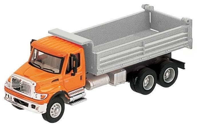International(R) 7600 3-Axle Heavy-Duty Dump Truck - Assembled -- Orange Cab, Silver Dump B, HO, Walthers SceneMaster 11661