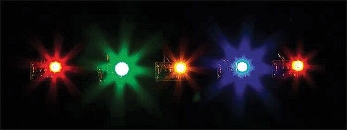 LEDs on Self-Adhesive PC Board Base -- Mixed Colors 12-16V AC or DC, PC Board Base pkg(5), All Scales, Faller Gmbh 180652