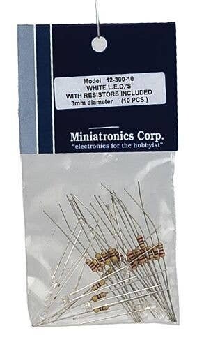 Standard Light Emiting Diodes (LEDs) 1/8′ 3mm Diameter -- White pkg(10), All Scales, Miniatronics Corp. 1230010