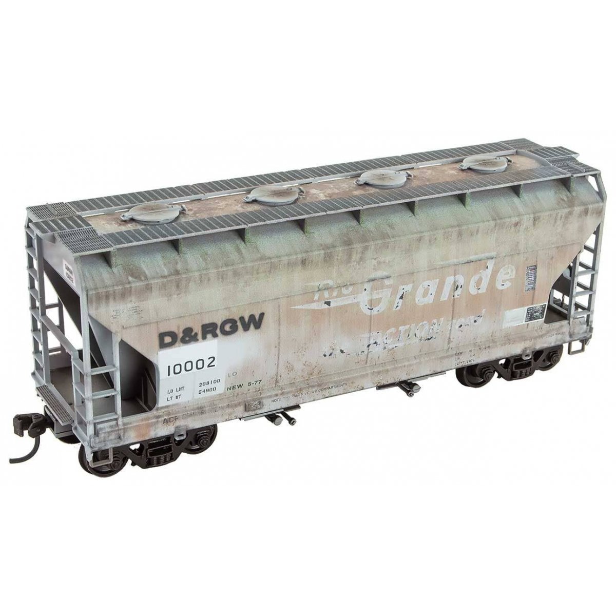 ACF 2-Bay Covered Hopper - Ready to Run -- Denver & Rio Grande Western 10002 (Weathered, gray, black, Large Flying Gra