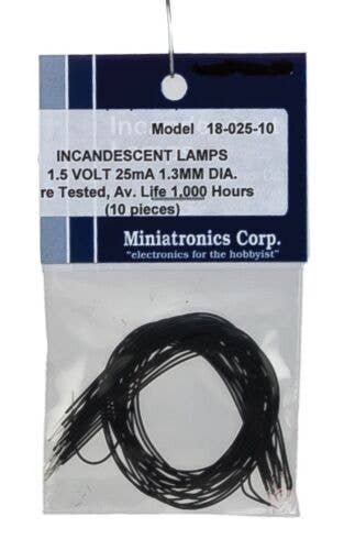 Micro Miniature Lamps 1.5V 25mA 1.2mm Diameter - Clear -- Package of 10, All Scales, Miniatronics Corp. 1802510
