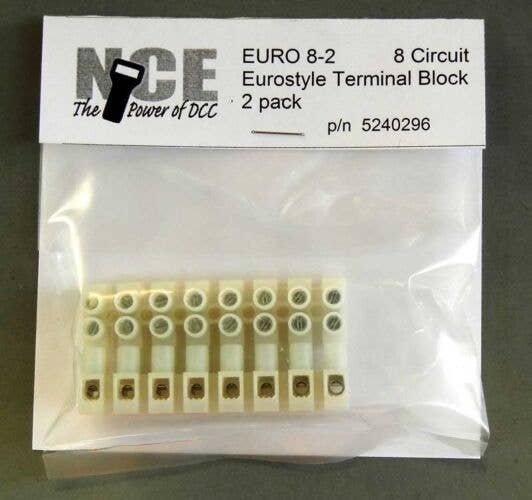 8-Circuit Eurostyle Terminal Strips -- For 14-24 AWG Wire pkg(2), All Scales, NCE Corporation 296