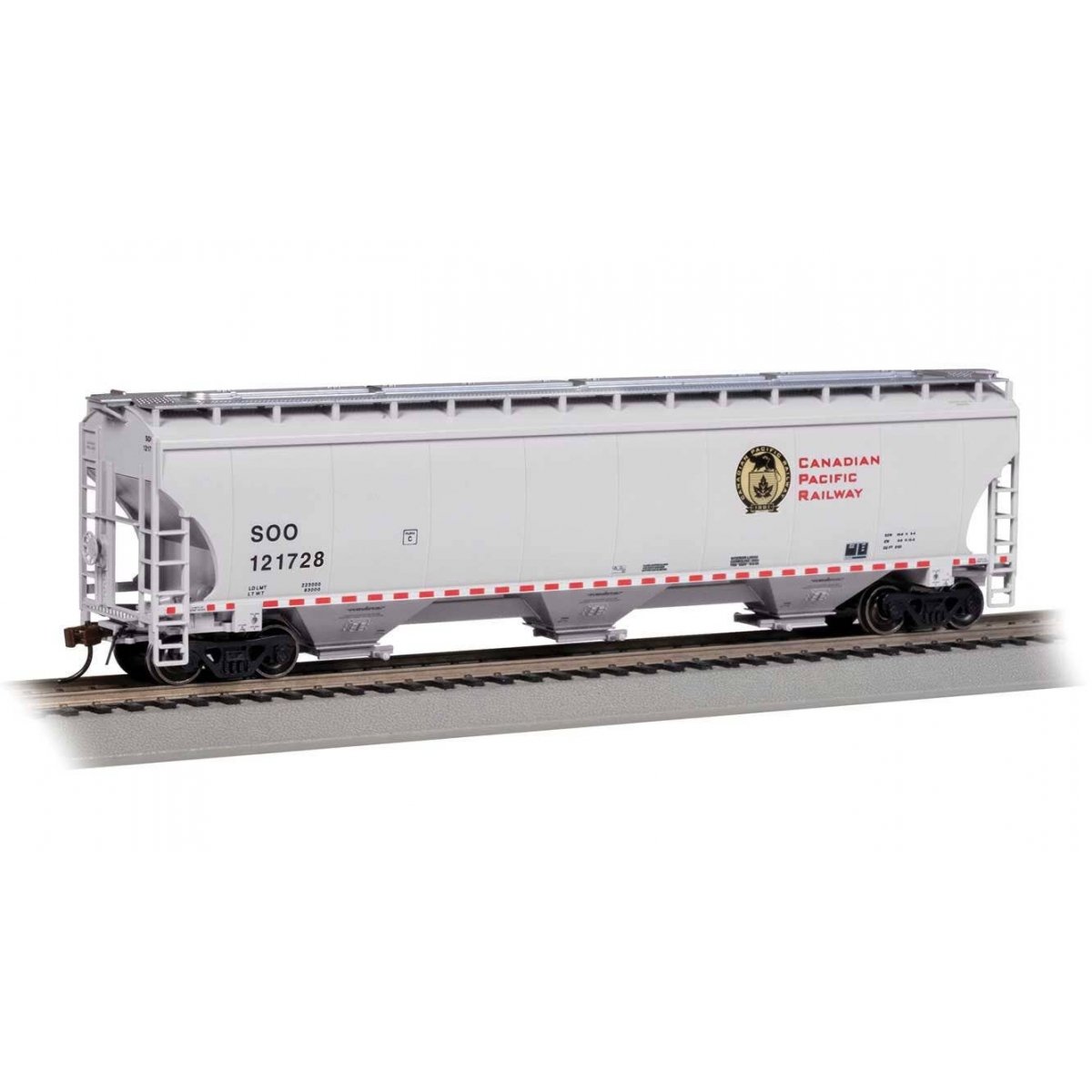 Trinity 5161 3-Bay Covered Hopper - Ready to Run -- Canadian Pacific SOO 121728 (gray, black, red dashed frame stripe, Beaver L