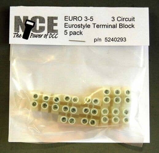3-Circuit Eurostyle Terminal Strips -- For 14-24 AWG Wire pkg(5), All Scales, NCE Corporation 293