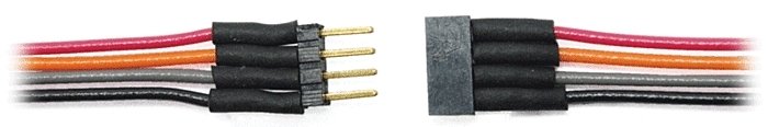 4-Pin Micro Connector -- .122 x .59 x .177` with 6` Wire Leads, All Scales, Train Control Systems 1475