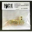 2-Circuit Eurostyle Terminal Strips -- For 14-24 AWG Wire pkg(5), All Scales, NCE Corporation 292